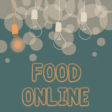 Text caption presenting Food Online. Business showcase variety of food set up in イラスト素材