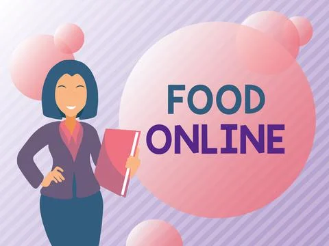 Text caption presenting Food Online. Internet Concept variety of food set up in Stock Illustration
