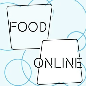 Text caption presenting Food Online. Conceptual photo variety of food set up in Stock Illustration