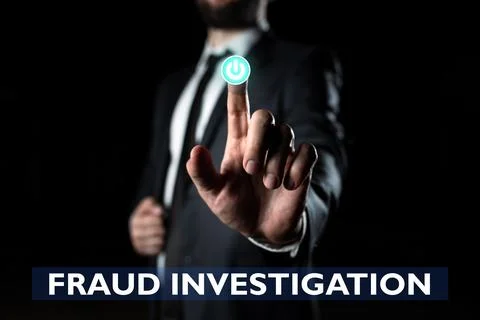 Text caption presenting Fraud Investigation. Business overview process of Stock Photos
