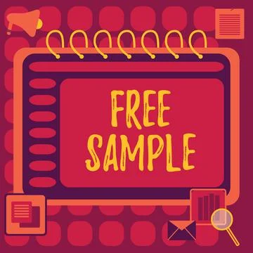 Text caption presenting Free Sample. Business concept portion of products given Stock Illustration