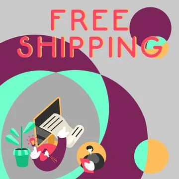 Text caption presenting Free Shipping. Concept meaning Freight Cargo Consignment Stock Illustration