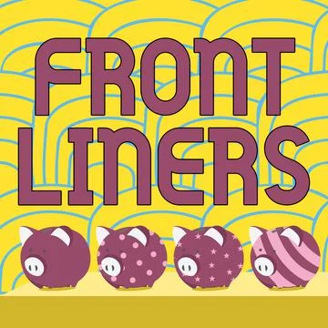 Text caption presenting Frontliners. Word Written on most important or Stock Illustration
