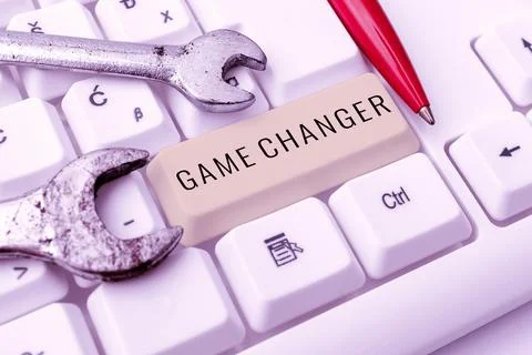 Text caption presenting Game Changer. Word for Sports Data Scorekeeper Stockfoto's