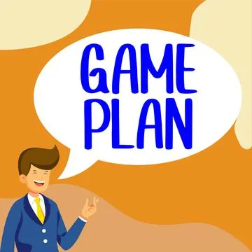 Text caption presenting Game Plan. Word Written on strategy worked out in Stock Illustration
