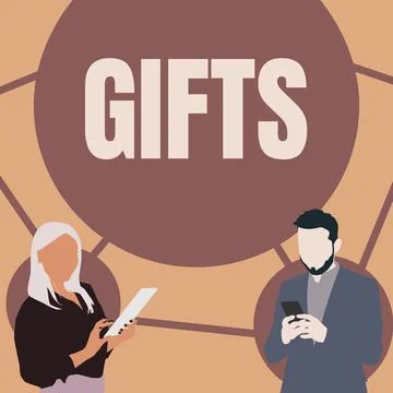 Text caption presenting Gifts. Word Written on a thing given willingly to Stock Illustration