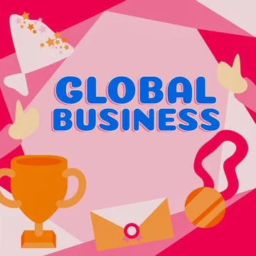 Text caption presenting Global Business. Word Written on company that operates Illustrazione stock