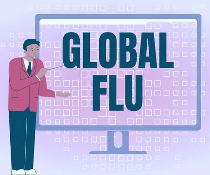 Text caption presenting Global Flu. Internet Concept Common communicable illness Stock Illustration