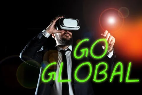 Text caption presenting Go Global. Business approach relating to or encompassing Stock Photos