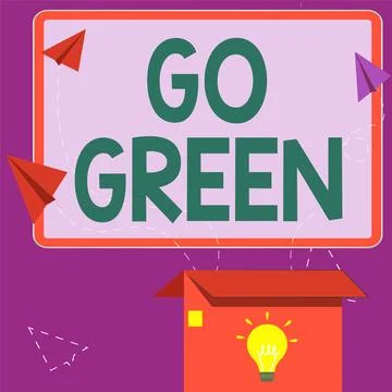 Text caption presenting Go Green. Word for making more environmentally friendly Stock Illustration