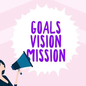 Text caption presenting Goals Vision Mission. Business overview practical Illustrazione stock
