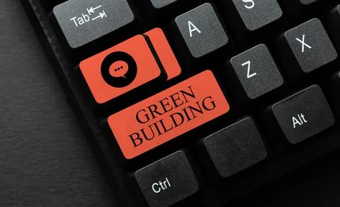 Text caption presenting Green Building. Word for A structure that is Photos