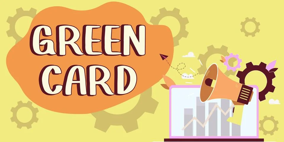 Text caption presenting Green Card. Business showcase permit allowing a foreign Stock Illustration