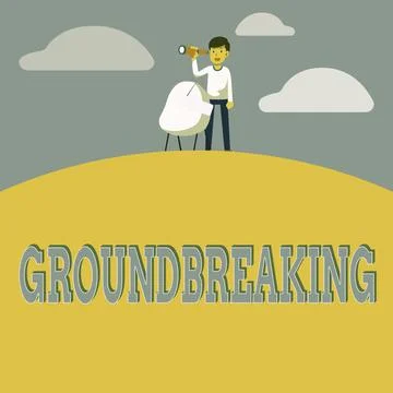 Text caption presenting Groundbreaking. Business overview Very new and a big Stock Illustration