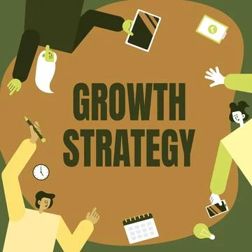 Text caption presenting Growth Strategy. Business concept Strategy aimed at Stock Illustration