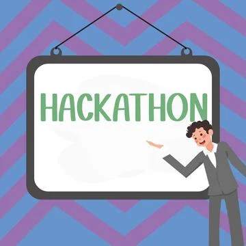 Text caption presenting Hackathon. Business approach event where large number of Stock Illustration