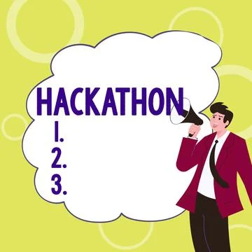 Text caption presenting Hackathon. Business approach event where large number of Stock Illustration