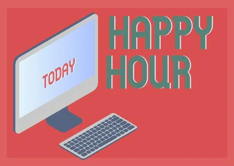 Text caption presenting Happy Hour. Internet Concept Spending time for Stock Illustration