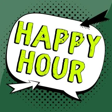 Text caption presenting Happy Hour. Internet Concept Spending time for Stock Illustration