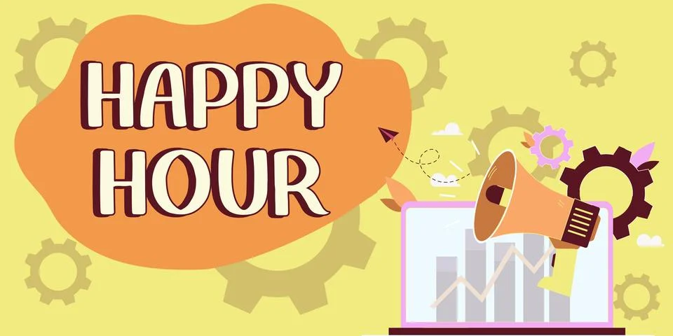Text caption presenting Happy Hour. Word Written on Spending time for activities Stock Illustration
