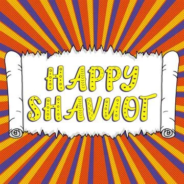 Text caption presenting Happy Shavuot. Word for Jewish holiday commemorating of 스톡 일러스트