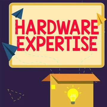Text caption presenting Hardware Expertise. Business showcase machines and other 库存插图