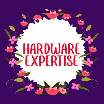 Text caption presenting Hardware Expertise. Conceptual photo machines and other 库存插图