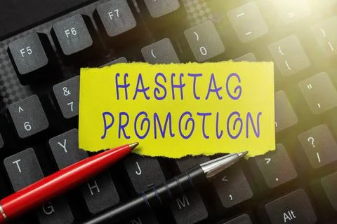 Text caption presenting Hashtag Promotion. Business approach more showing can Stock-Fotos