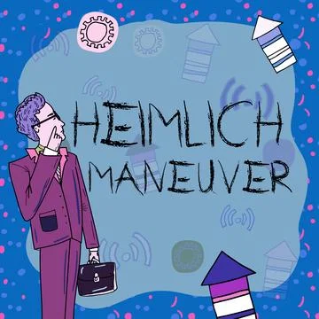 Text caption presenting Heimlich Maneuver. Concept meaning application of upward Stock Illustration