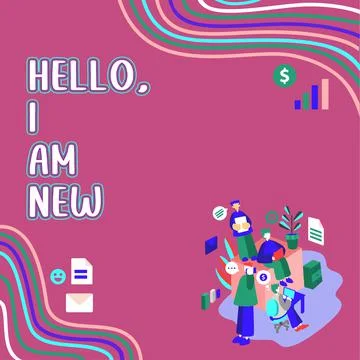 Text caption presenting Hello, I Am New. Concept meaning introducing oneself in Stock Illustration