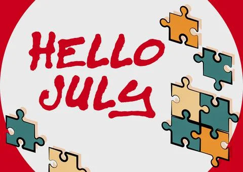 Text caption presenting Hello July. Business overview expression of excitement Stock Illustration