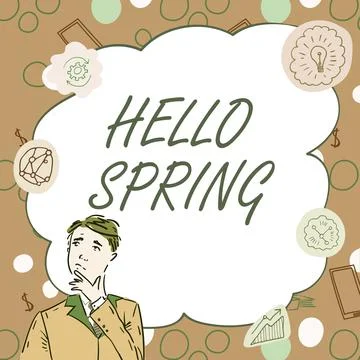 Text caption presenting Hello Spring. Business showcase Welcoming the season Stock Illustration