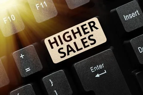 Text caption presenting Higher Sales. Word for The average sold products and Stock Photos