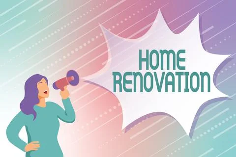 Text caption presenting Home Renovation. Business overview process of renovating Stock Illustration