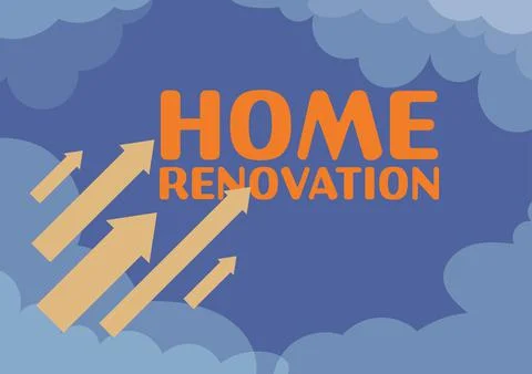 Text caption presenting Home Renovation. Business overview process of renovating 库存插图