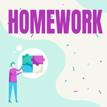 Text caption presenting Homework. Concept meaning schoolwork assigned to be done Stock Illustration