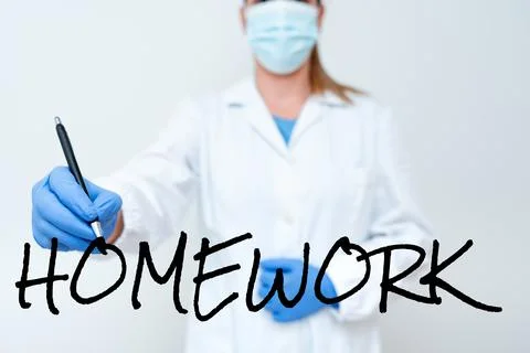 Text caption presenting Homework. Concept meaning schoolwork assigned to be done Stock Photos