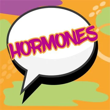 Text caption presenting Hormones. Word for regulatory substance produced in Stock Illustration
