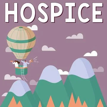 Text caption presenting Hospice. Word for focuses on the palliation of a Stock Illustration