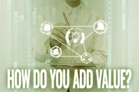 Text caption presenting How Do You Add Value Question. Word for improve work 写真素材