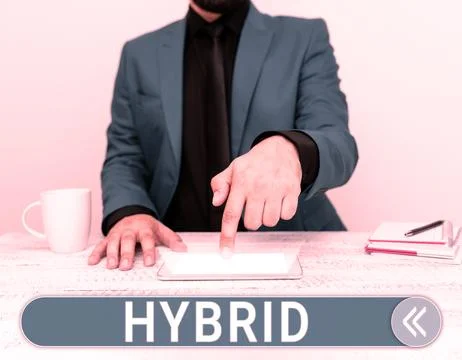 Text caption presenting Hybrid. Word for offspring of two plants or animals of Stock Photos