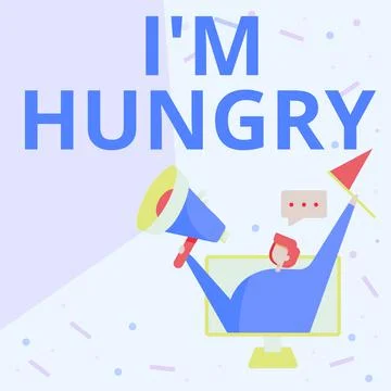 Text caption presenting I M Hungry. Business overview having a strong wish or Stock Illustration
