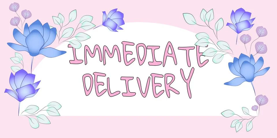 Text caption presenting Immediate DeliverySend it Now Custom Procedure to Illustrazione stock