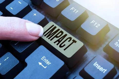 Text caption presenting Impact. Business concept action of one object coming Stock Photos