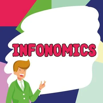 Text caption presenting Infonomics. Business showcase visual image used to Illustrazione stock