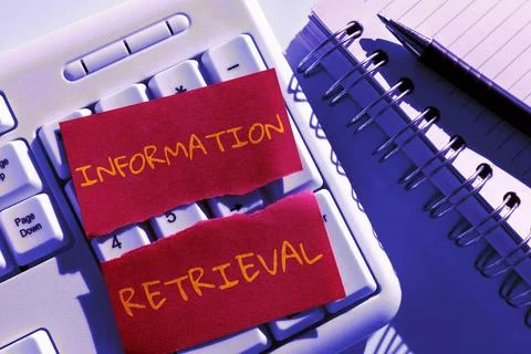 Text caption presenting Information Retrieval. Business idea A place where data Stock Photos