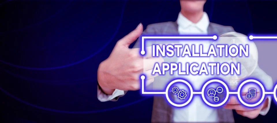 Text caption presenting Installation Application. Business idea the act of Stockfoto's