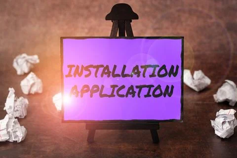 Text caption presenting Installation Application. Business idea the act of Stockfoto's