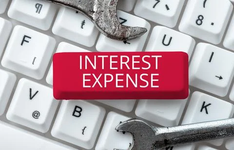 Text caption presenting Interest Expense. Word for connects computers together Stock-Fotos