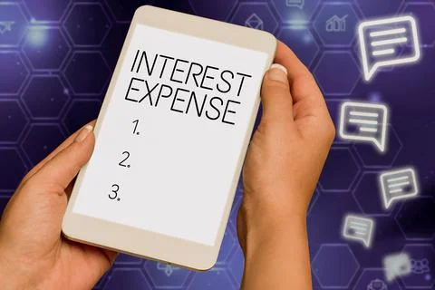 Text caption presenting Interest Expense. Business approach connects computers Stock-Fotos